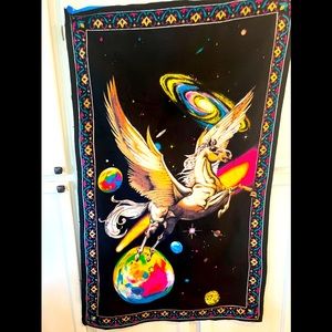 🔥Vintage Unicorn Pegasus Galaxy Wall Decor Tapestry Art 🦄 VIBRANT NEON COLORS